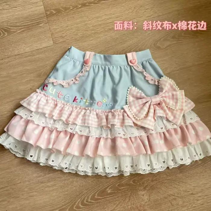 Юбка Faldas Mujer 2026 Ropa printemps haut mince Y2k doux décontracté japonais Kawaii Jupe gâteau Mini nœud femmes