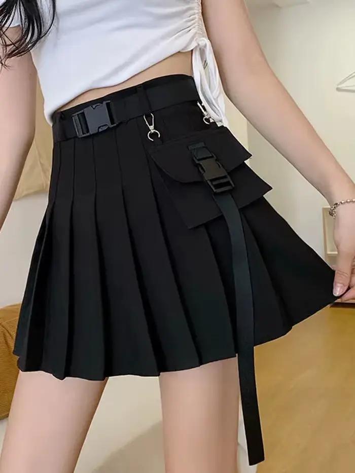 Zoki Harajuku ceinture plissée Cargo jupe femmes mode gothique taille haute poche Mini jupes