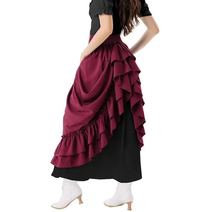 Jupes médiévales rétro pour femmes, Vintage Renaissance victorienne, ourlet à volants, jupes trapèze, Costumes de Cosplay, jupe Maxi taille haute