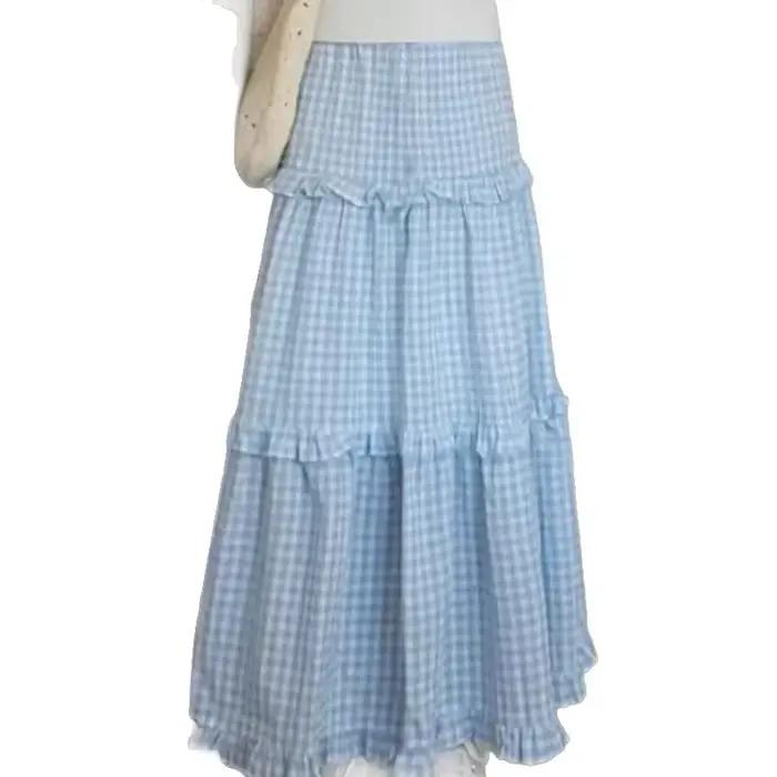Jupe à carreaux bleue douce pour femmes