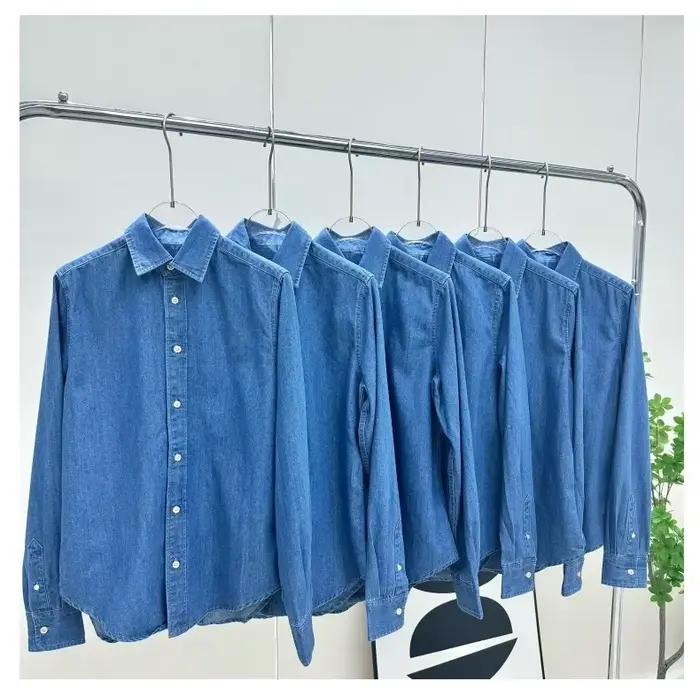 Chemise en jean pour femme, chemisier brodé classique style Old Money