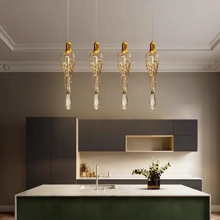 Vintage longue salle à manger suspension lustre moderne pour salon escalier branche Art Cage aluminium cristal suspension
