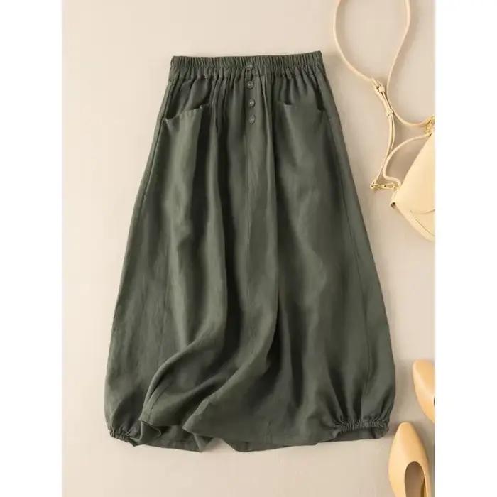Jupe vintage en lin pour femmes grandes tailles, mi-longue, taille haute, coupe trapèze, amincissante, artistique, élégante, été 2024