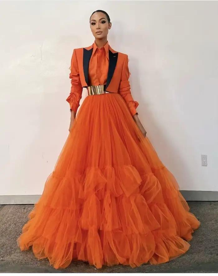 Jupes longues en Tulle orange haut de gamme pour femmes
