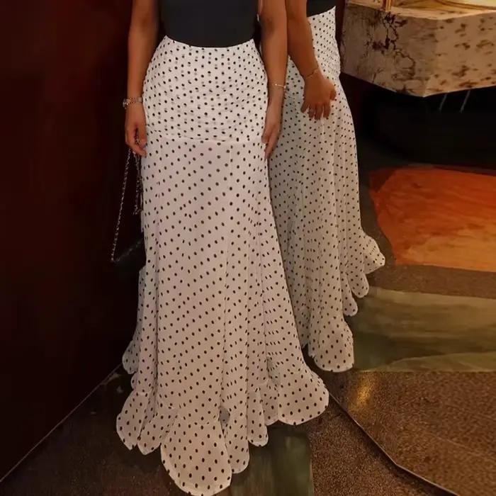 Jupe longue sirène élégante à pois pour femme