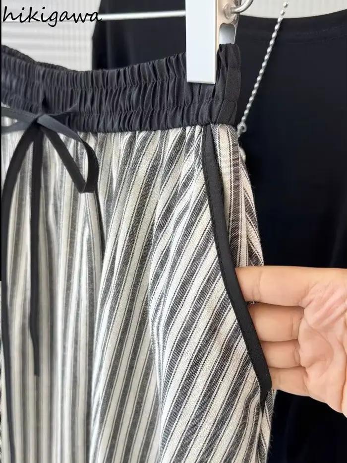 Vintage rayé jupes pour femmes élastique taille haute coupe ajustée Jupe 2025 Faldas Mujer De Moda ample été Saia