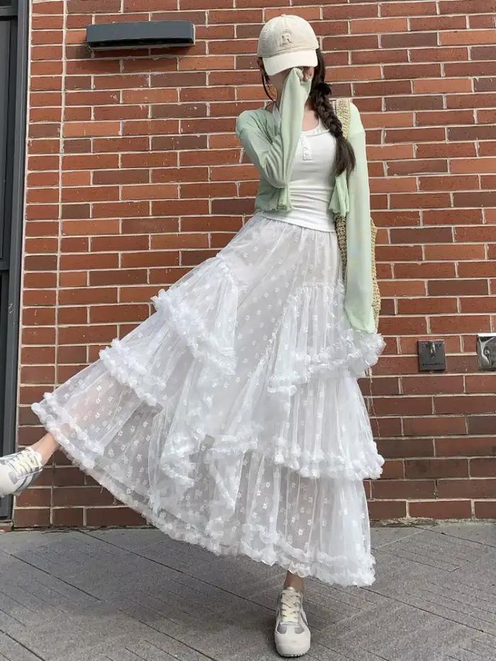 Jupe longue élégante multi-couches en maille pour femme