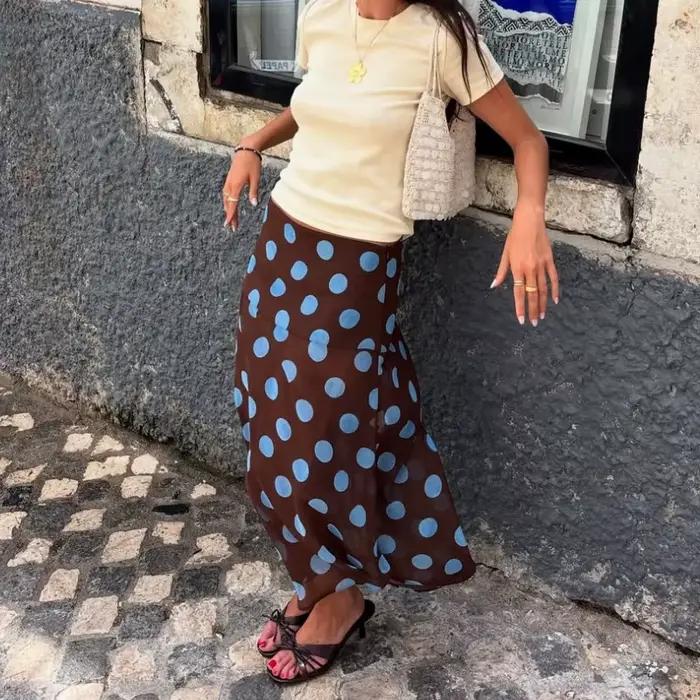 Jupe mi-longue à pois pour femmes Y2k