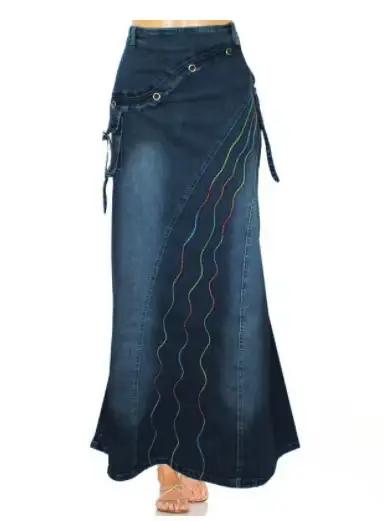 Jupe longue taille haute en denim pour femme