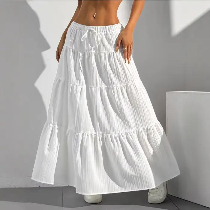 Printemps été jupe mi-longue pour femmes avec sangle épissage grande