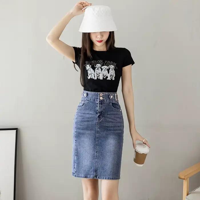Automne 2025 grande taille Jupe pour femmes taille haute grande taille fente noir ou bleu jean jupes mode coréenne mince Jupe Femme