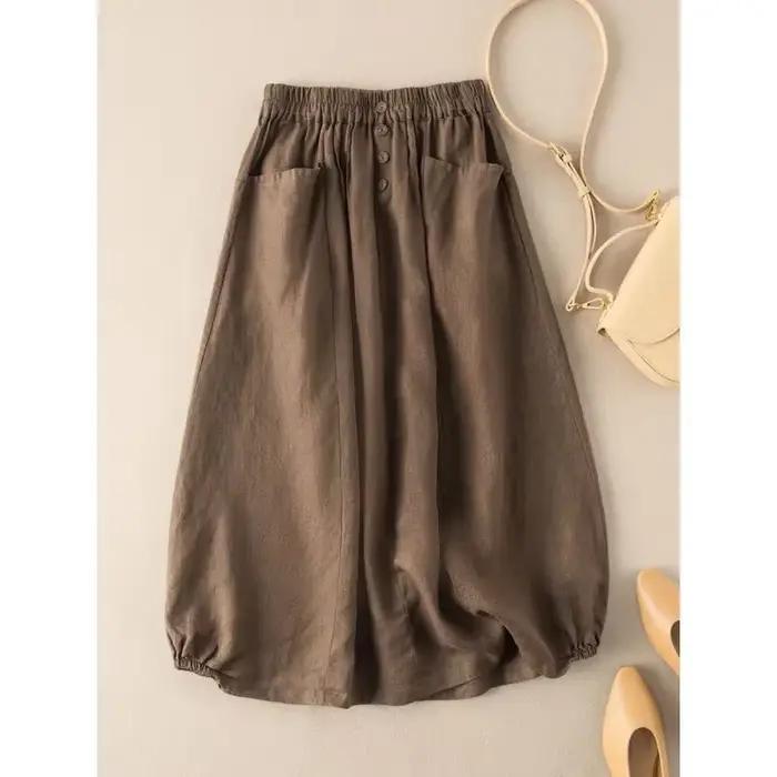 Jupe vintage en lin pour femmes grandes tailles, mi-longue, taille haute, coupe trapèze, amincissante, artistique, élégante, été 2024
