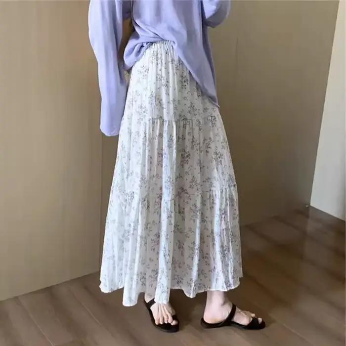 Jupe midi décontractée à imprimé floral avec taille élastique