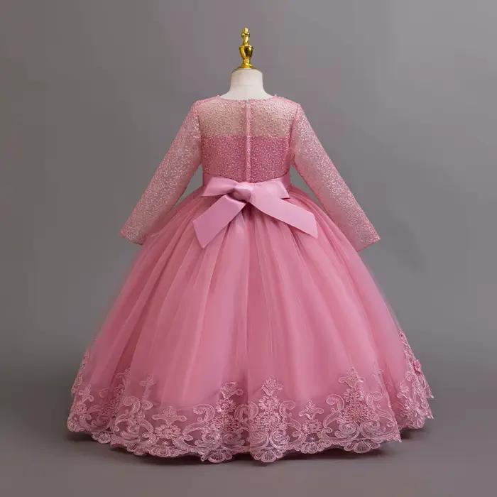 Nouvelle robe de mariée pour fille, robe de princesse longue en dentelle blanche, adaptée aux filles de 4 à 12 ans, robe de princesse pour concours de beauté
