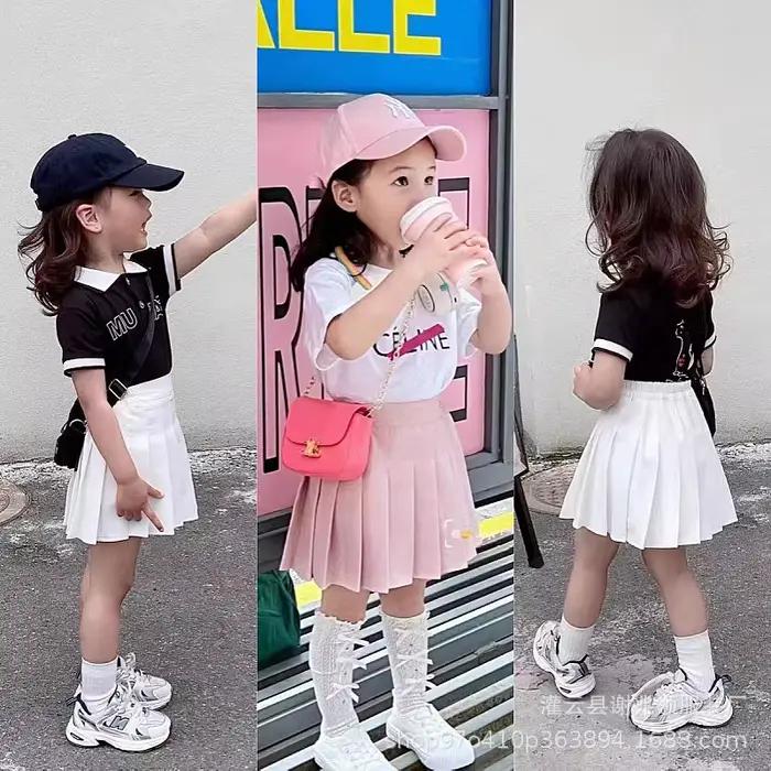 Lot de 2 jupes plissées blanches pour filles, style coréen, taille haute, coupe trapèze, version académique, avec taille élastique, pour l'été