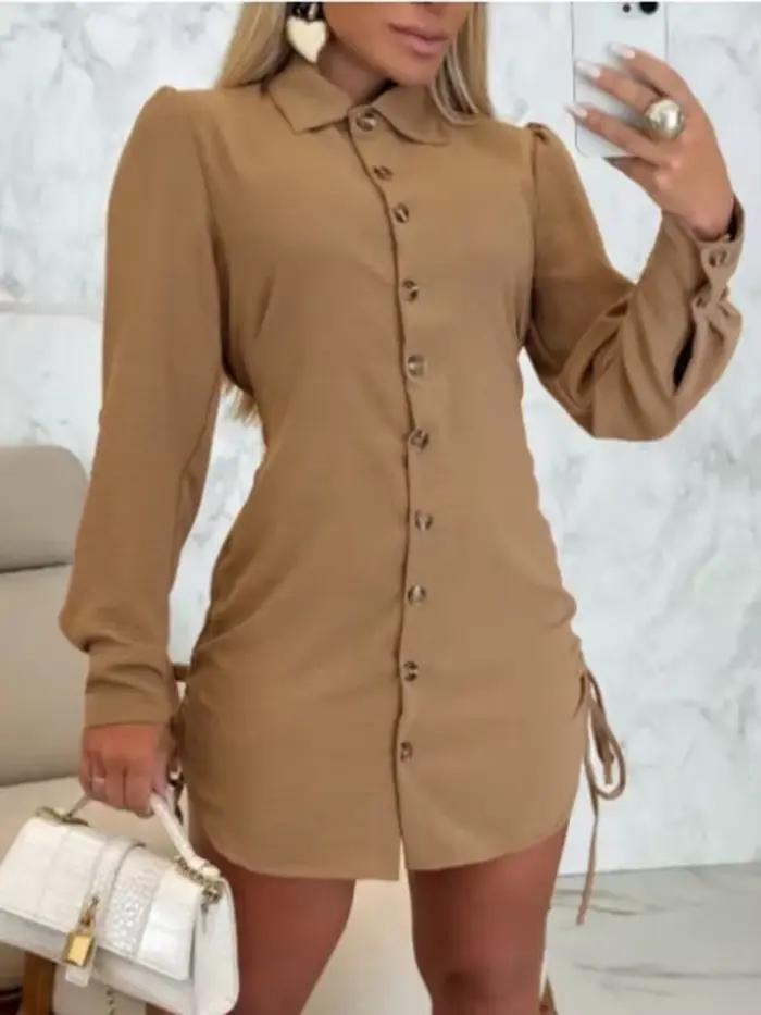 Robe boutonnée à manches longues pour femmes