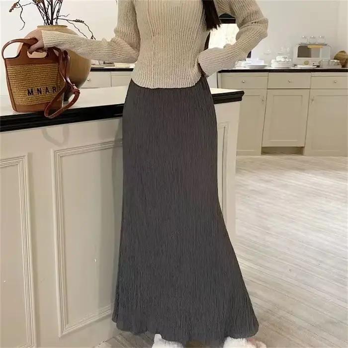 Jupe longue plissée taille haute pour femme