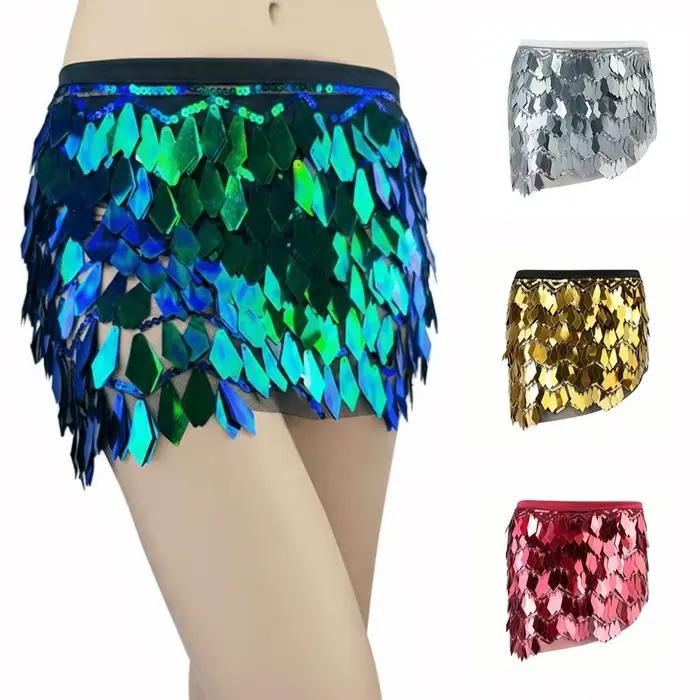 Jupe de danse du ventre mini holographique à sequins multicolores pour danseurs débutants et experts occassions spéciales