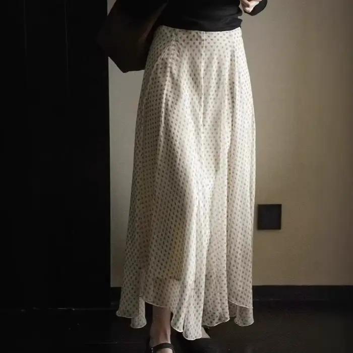 Jupe longue midi imprimée drapée irrégulière de style français pour femme