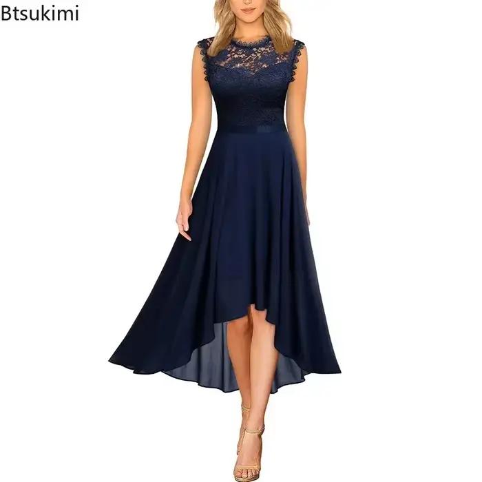 Robe d'été en dentelle pour femme 2026 avec ceinture à nœud, élégante, longueur irrégulière, sans manches, pour invitée, demoiselle d'honneur ou soirée cocktail
