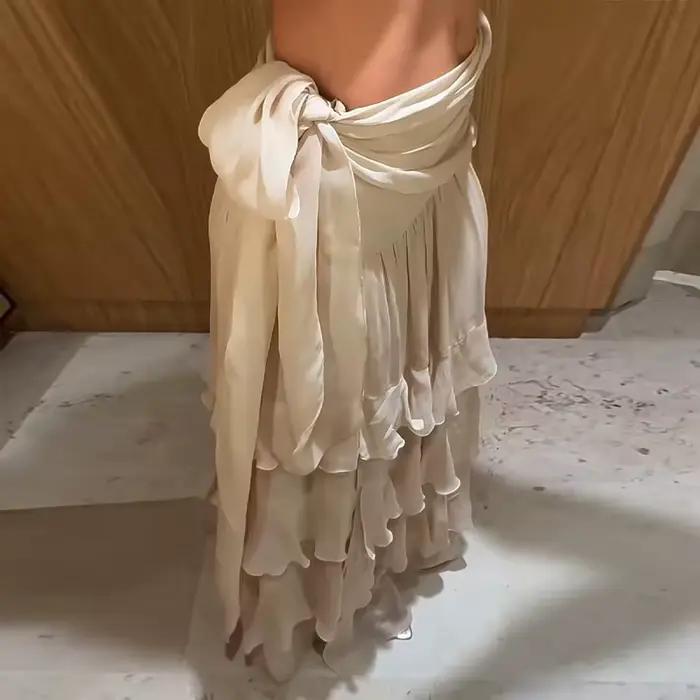 Robe pour femme style français, jupe à volants, jupe midi à volants, jupes unies, ourlet fluide à niveaux, tenue quotidienne élégante, Nouveauté 2026