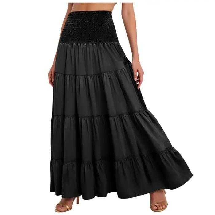 Boho jupe trapèze à plusieurs niveaux femmes forêt fée poches Patchwork robe longue taille élastique Vintage Hippie
