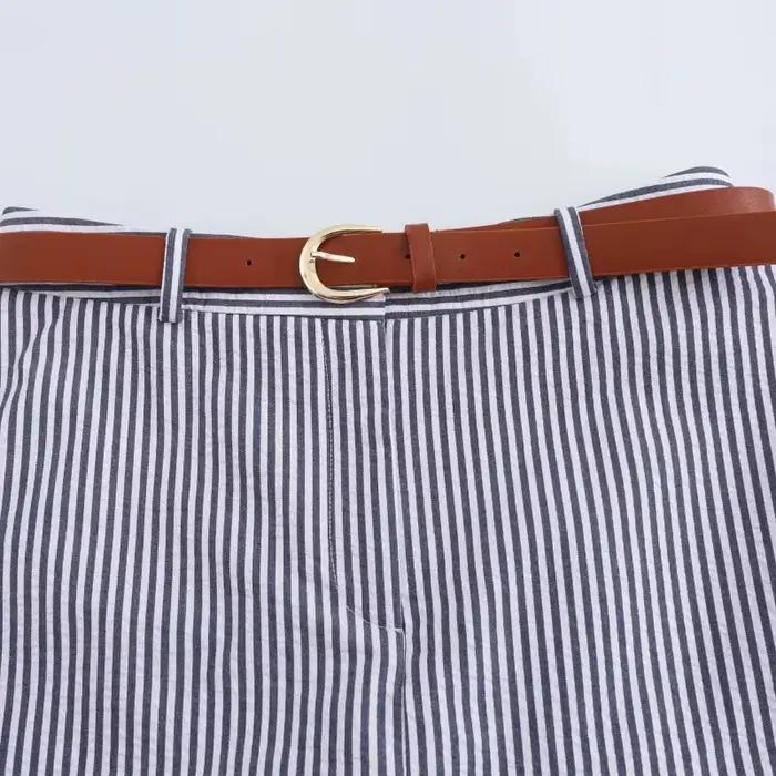 Femmes décontracté jupes rayées avec ceinture 2026 été femme taille haute a-ligne