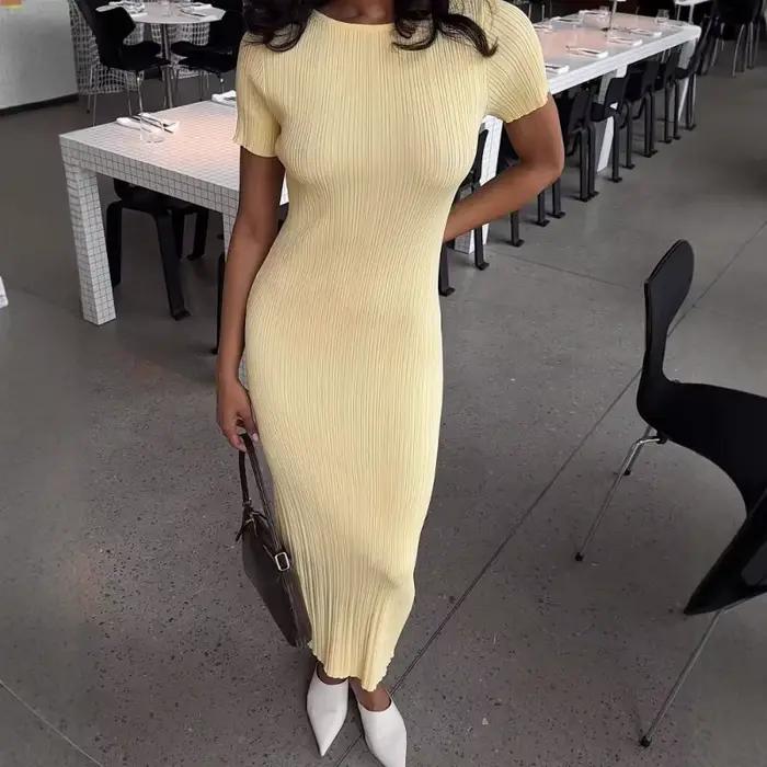 Jupe longue tricotée pour femmes, design de robe française, slim