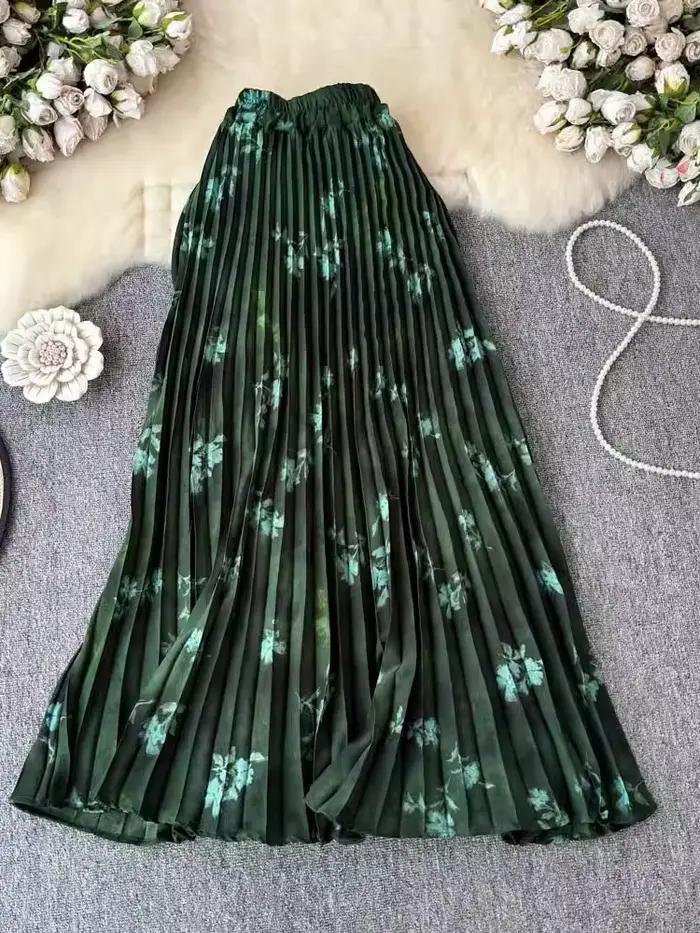 Jupes plissées en mousseline de soie pour femmes, imprimé floral, mode Vintage, couleur trapèze, vêtements de transport assortis avec tout, printemps été