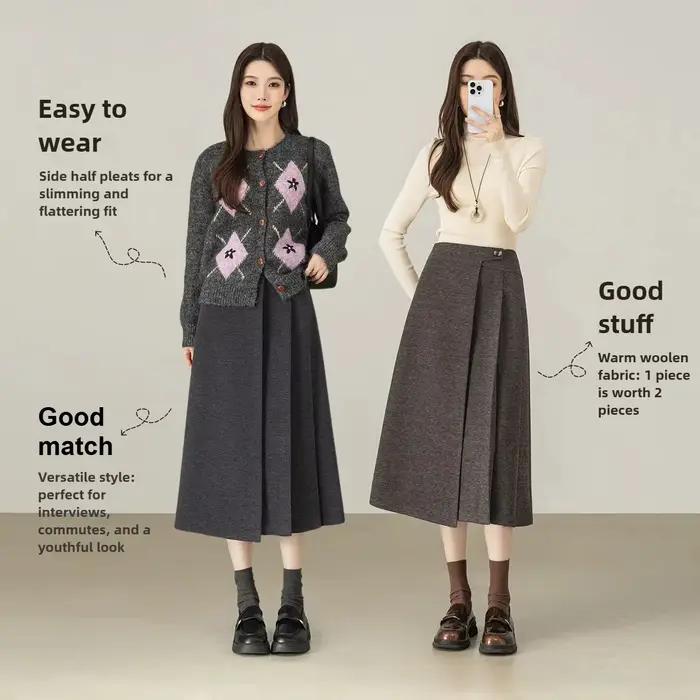 Jupe plissée SENTUBILA 2026 Nouvelle collection Hiver Grise Taille Haute pour le Bureau Jupe Midi Amincissante pour Femme 154QB4852