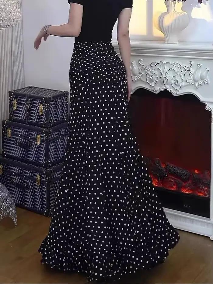 Jupe noire à pois pour femme