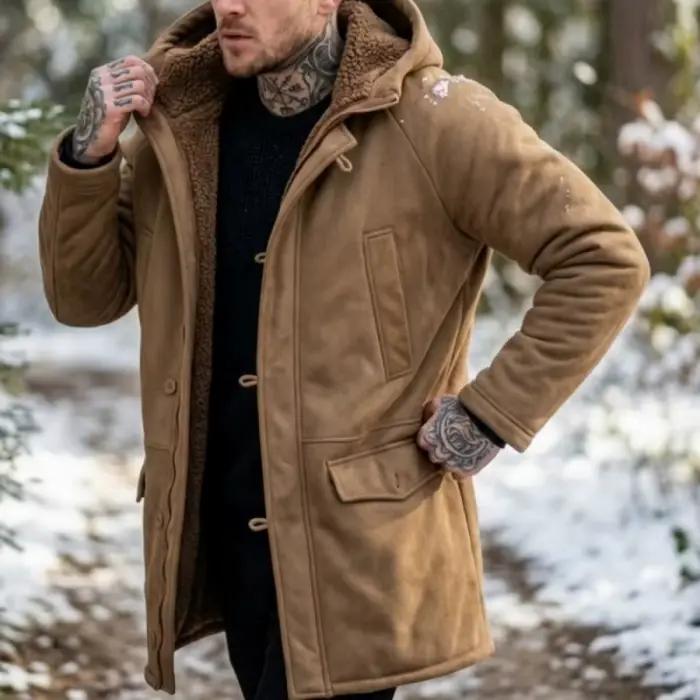 Veste polaire à capuche pour hommes, manteau doublé en fausse fourrure, coupe-vent d'extérieur, veste coupe-vent pour la chasse et la randonnée, nouvelle collection hiver