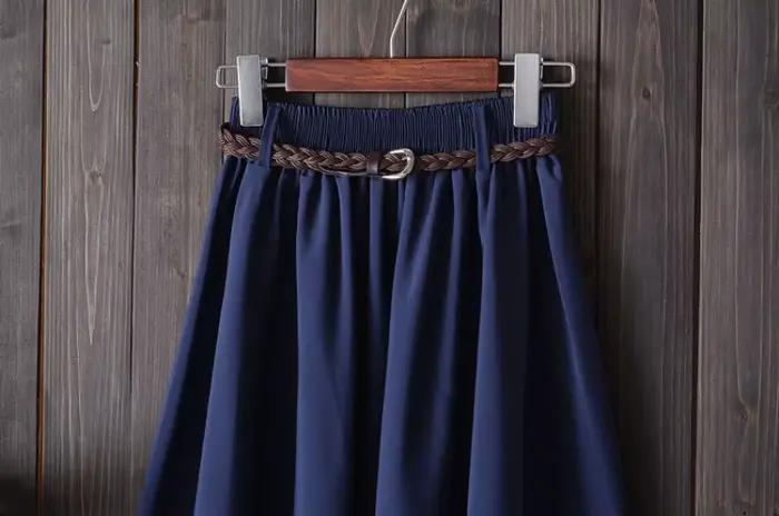 Jupe plissée mi-longue avec ceinture pour femme