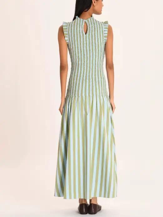 Robe longue de vacances à col semi-montant, sans manches, drapée, style bohème, élégante, taille haute, coupe ajustée, pour soirée