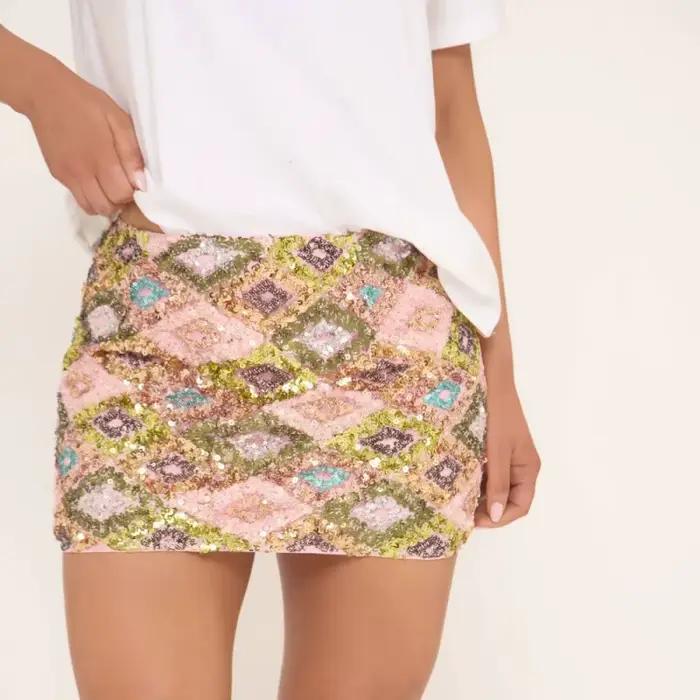 Mini-jupe Y2K scintillante à sequins pour femme