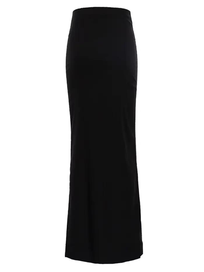 Jupes longues noires élégantes pour femmes avec coupe crayon sans couture, saison automne-hiver, matériau coton-polyester, tailles S, M, L, ajustement mince et longueur cheville