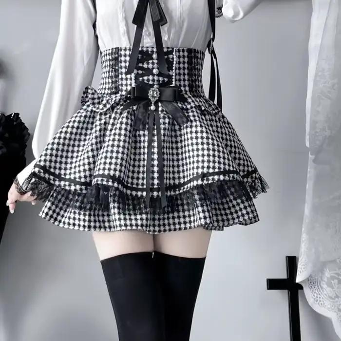 Jupe à carreaux Lolita japonaise pour femmes