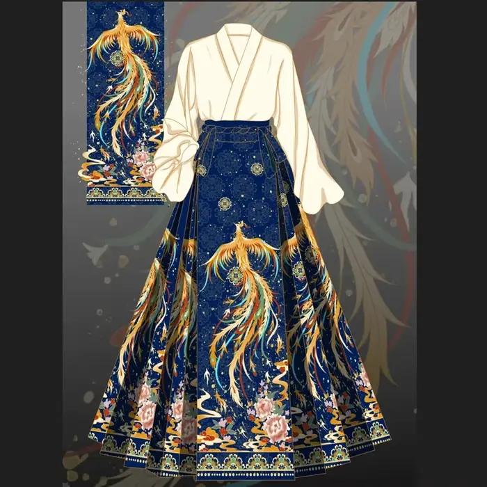 Hanfu Phoenix-Jupe Visage de Cheval pour Femme
