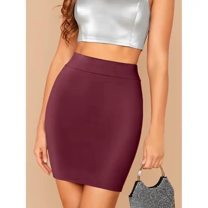 Jupe d'été T3T3 en polyester et élasthanne pour femmes junior style formel et casual couleurs bleu profond gris bordeaux et noir occasions déplacements et soirées