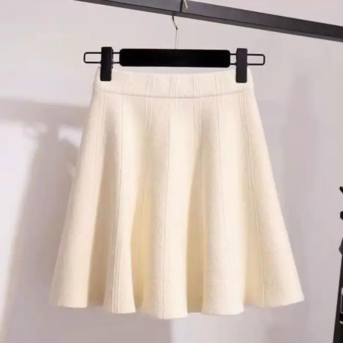 Tricot Mini Jupe pour femmes épais taille haute a-ligne tout-match doux