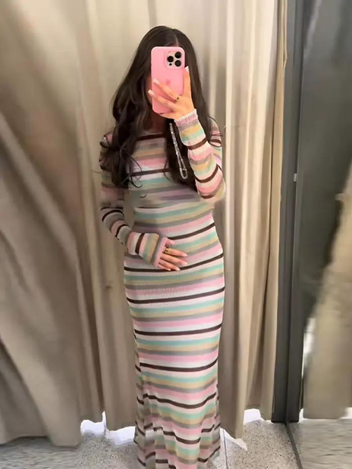 Robe longue rayée pour femmes