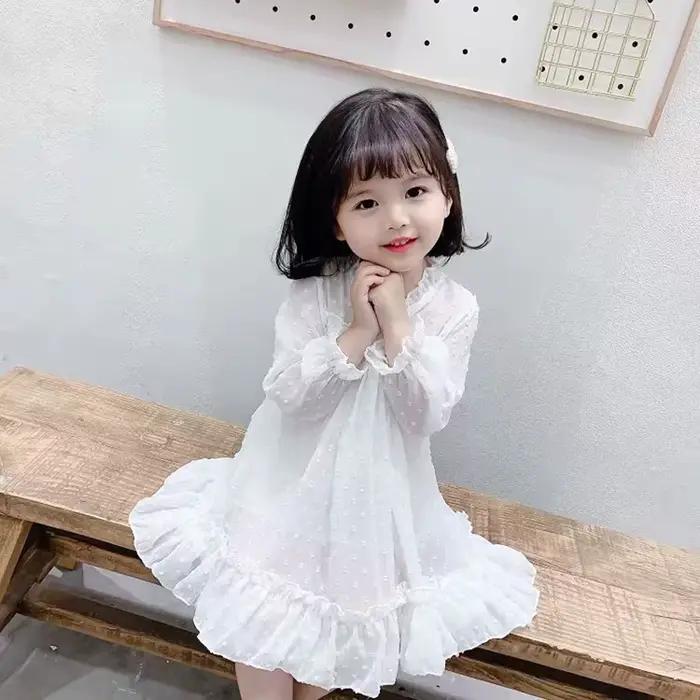Printemps automne fille robe blanche