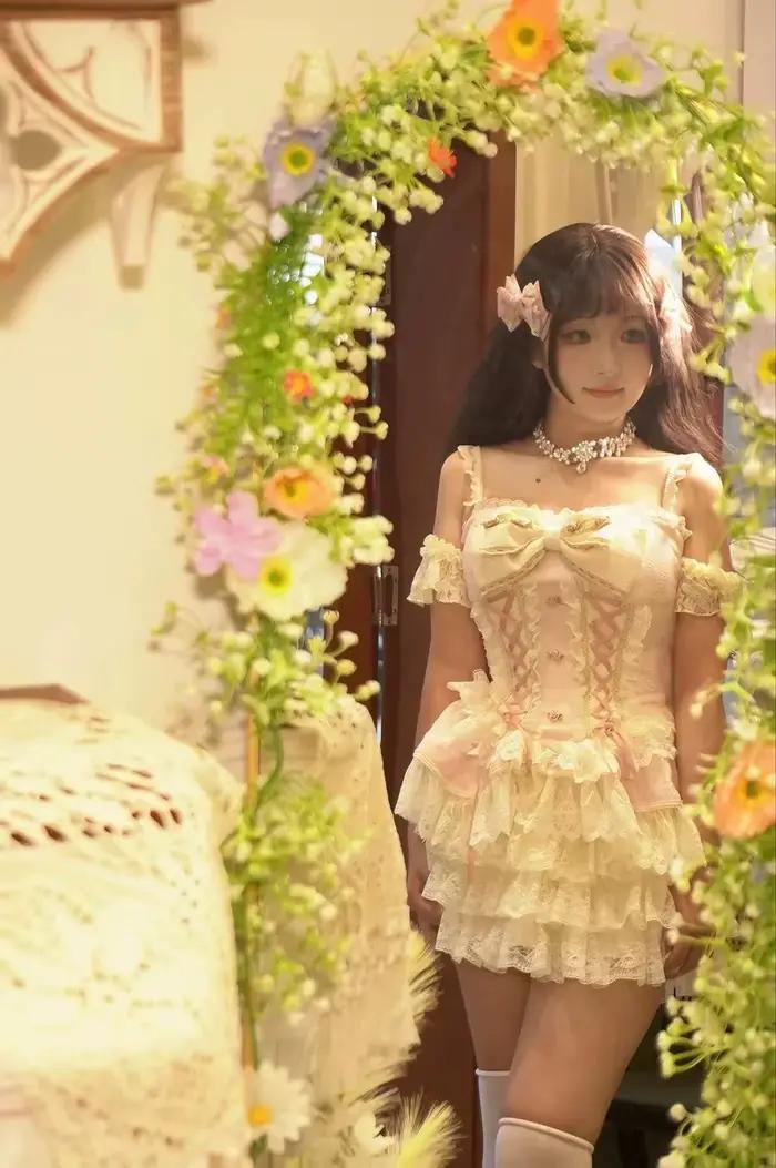 Jupe rose Lolita originale pour filles, style junior, avec noeuds aught, dégradé initié, tube top, hot girl, JK, kawaii cake, mini jupe d'été trempée