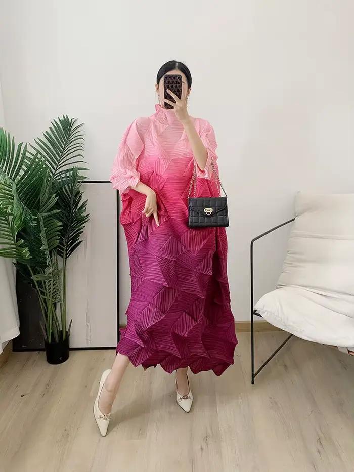 Robe plissée dégradée, nouvelle collection Printemps/Été 2026, jupe longue plissée diamant, vêtement féminin amincissant et élégant