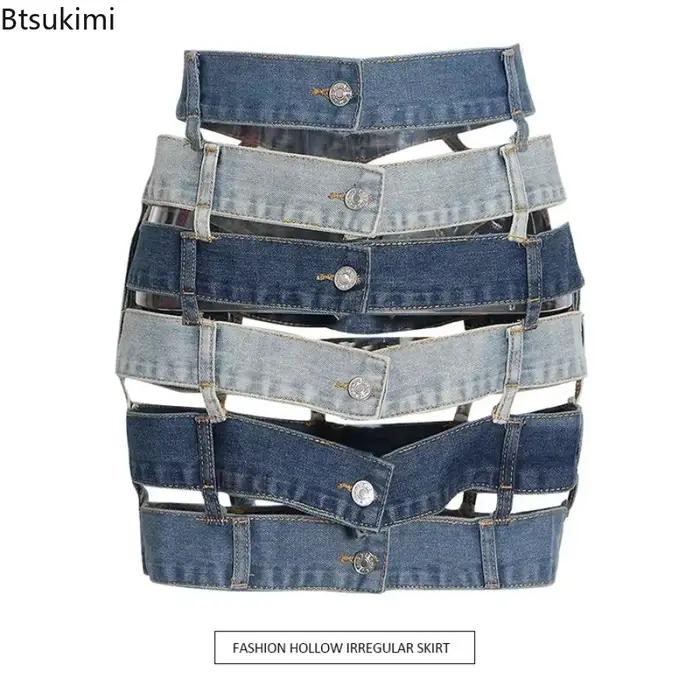 Jupe en jean à panneau contrasté pour femmes, boucle découpée, Design Chic, jupe courte Y2K, vêtements gothiques d'été, tenues Harajuku, 2026