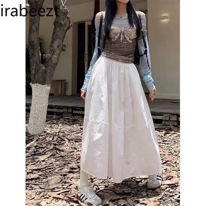 Jupe trapèze mi-longue en pur coton blanc pour femmes