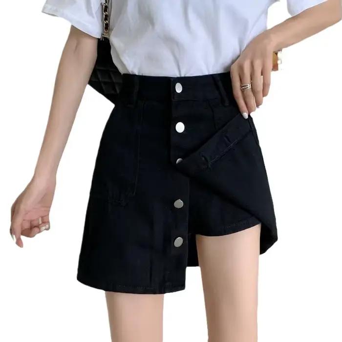 Jupe courte en jean taille haute pour femme