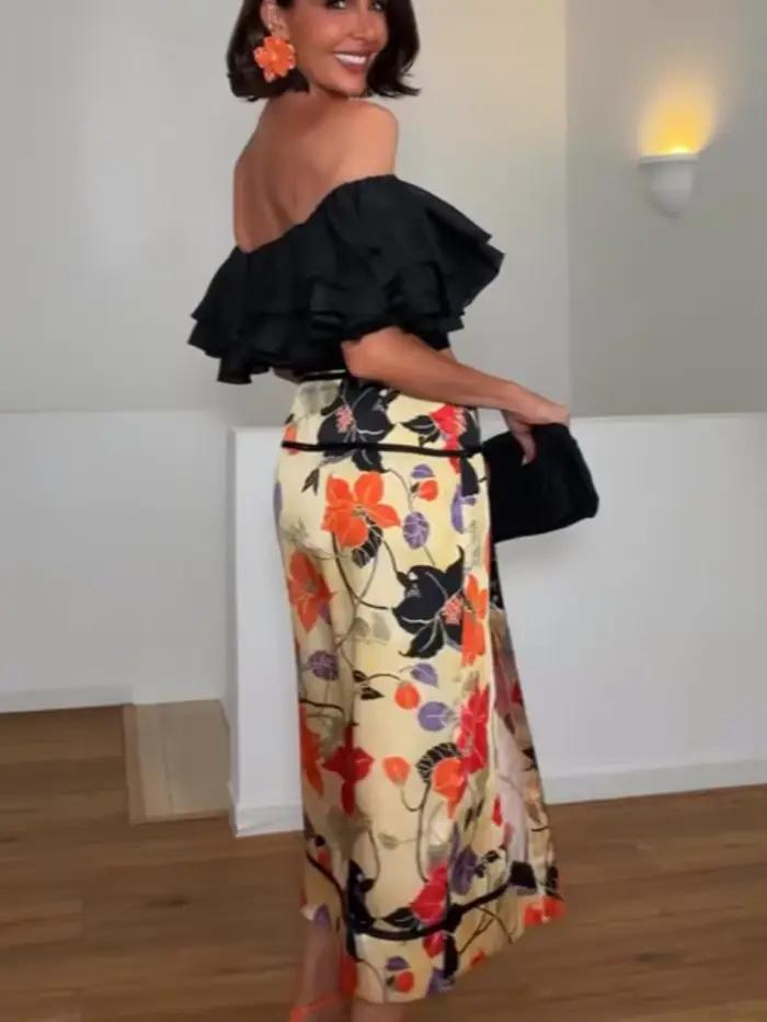 Jupe asymétrique à volants pour femme