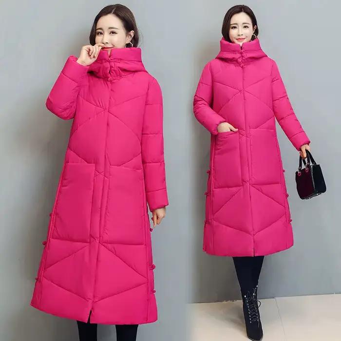 Hiver Long manteau femmes 2025 mode nouveau épaissir coton rembourré chaud neige vêtements d'extérieur en vrac femme coupe-vent à capuche veste Parkas