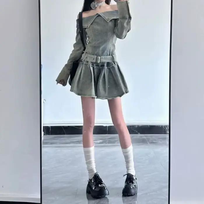 Robe en jean à manches longues et jupe courte pour femmes